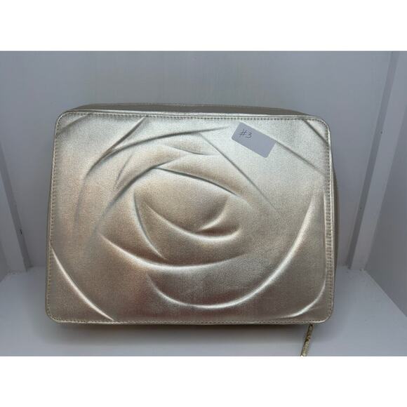 LANCOME Gold Cosmetic Travel Bag Rose Embossed Carry Case Vanity Organizer #3 - Picture 3 of 10